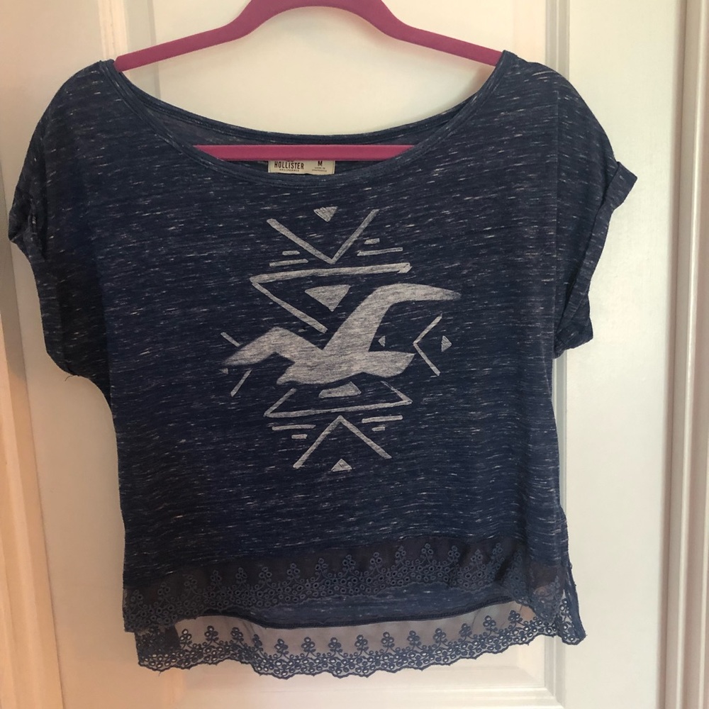 Hollister Blue Cropped Top with Design